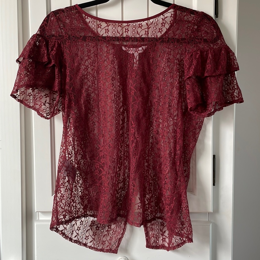BCBGeneration Burgundy Slit Back Womens Flower Cut Lace